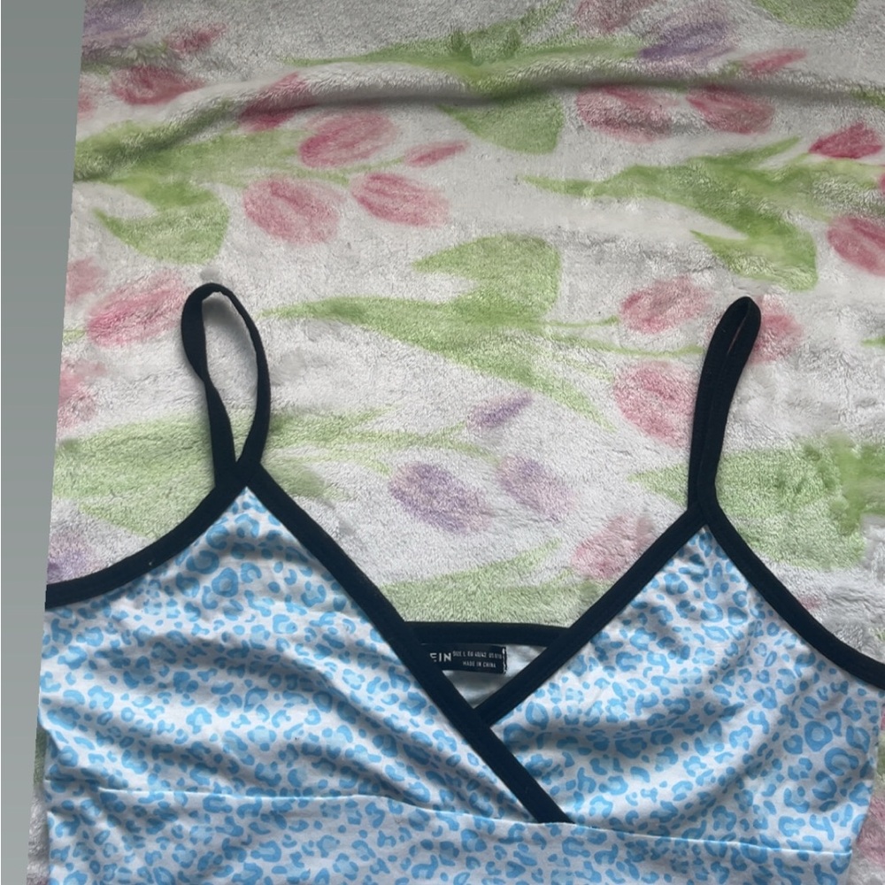 Blue and Black Chemise with V-Neck Trim